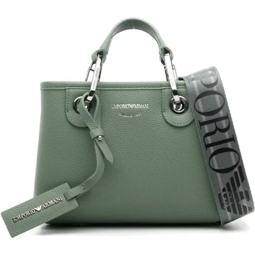 Grüne Capsule Mini Shopping Tasche,Grüne Tasche mit Gehämmerter Textur und Logo-Druck,Bags - Emporio Armani - Modalova