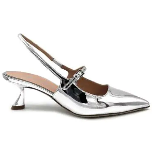 Silver Mirror Leather Slingback Heels , female, Sizes: 4 UK, 3 UK - Ninalilou - Modalova