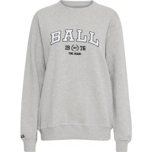 Hellgraues Sweatshirt mit Besticktem Logo , Damen, Größe: XS - Ball - Modalova