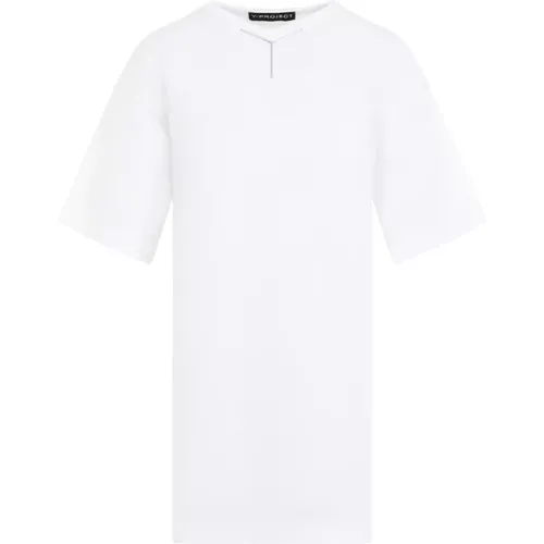 Weiße Baumwoll-T-Shirt mit V-Ausschnitt , Damen, Größe: XS - Y/Project - Modalova