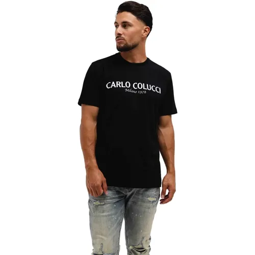 Schwarzes Herren T-Shirt Klassischer Stil , Herren, Größe: 2XL - carlo colucci - Modalova