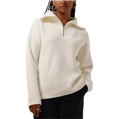 Off White Knit Half Zip Sweater - Selected Femme - Modalova