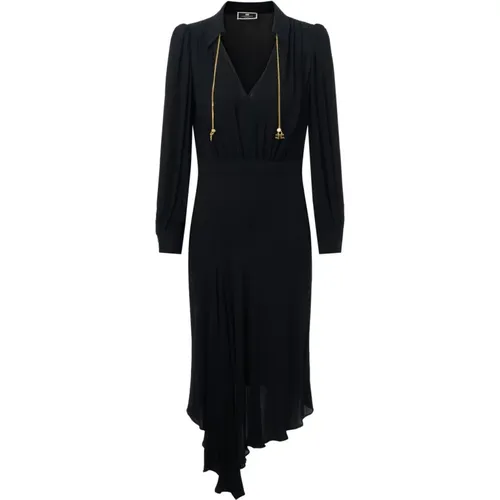 Schwarzes asymmetrisches Georgette-Kleid , Damen, Größe: XL - Elisabetta Franchi - Modalova