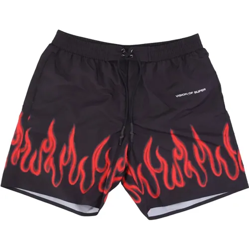 Flames Swim Shorts /Red , male, Sizes: L - Vision OF Super - Modalova