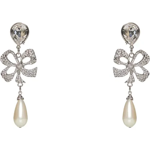 Crystal Bow Earrings with Pearl Pendant , female, Sizes: ONE SIZE - Alessandra Rich - Modalova