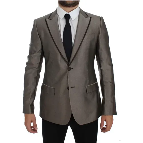 Brown Patterned Silk Blazer , male, Sizes: XS - Dolce & Gabbana - Modalova