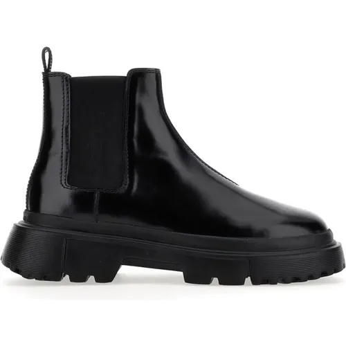 Schwarze flache Schuhe,Schwarze Leder Chelsea Stiefel für Männer - Hogan - Modalova