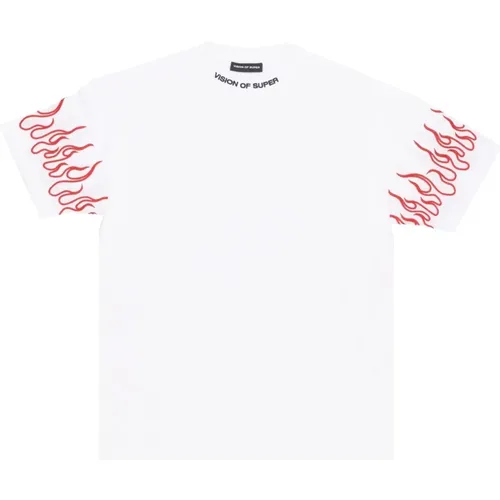 T-Shirt mit Bestickten Flammen für Männer , Herren, Größe: XL - Vision OF Super - Modalova