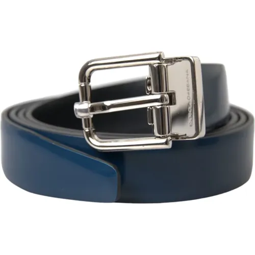 Navy Leather Metal Buckle Belt , male, Sizes: 110 CM - Dolce & Gabbana - Modalova