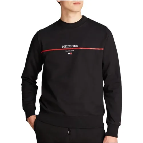 Schwarzer Pullover mit Zentralem Logo , Herren, Größe: M - Tommy Hilfiger - Modalova