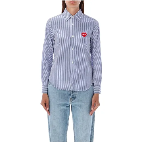 Blue/White Striped Heart Shirt , female, Sizes: S - Comme des Garçons - Modalova