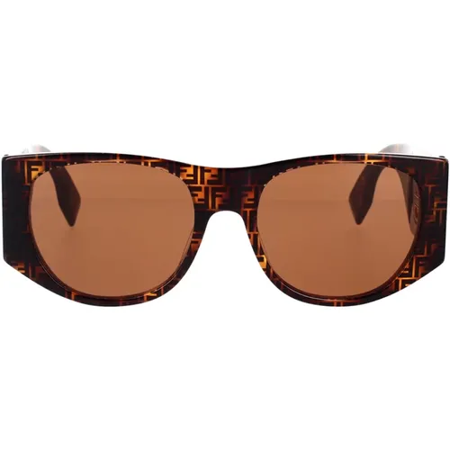 Glamorous Oval Sunglasses with Havana Frame and Dark Lenses , unisex, Sizes: 54 MM - Fendi - Modalova