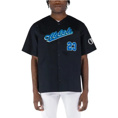Stylish Short Sleeve Baseball Shirt , male, Sizes: L, M - Off White - Modalova