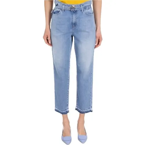 High Waist Mom Fit Jeans mit Gürtel - pinko - Modalova