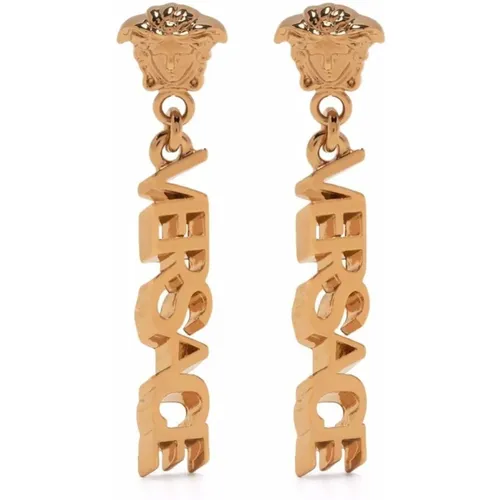 Golden Logo Drop Earrings , female, Sizes: ONE SIZE - Versace - Modalova