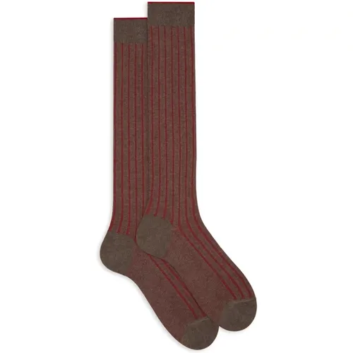 Lange graue plattierte Baumwollsocken für Damen mit breitem Rippenmuster , Damen, Größe: S - Gallo - Modalova