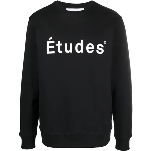 Schwarzer Sweatshirt mit bedrucktem Logo , Herren, Größe: M/L - Études - Modalova