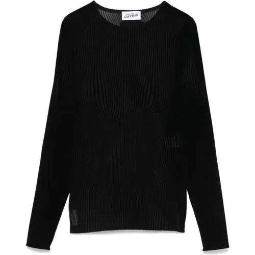 Schwarzes Mesh Flocked Pinstripe Top , Damen, Größe: M - Jean Paul Gaultier - Modalova