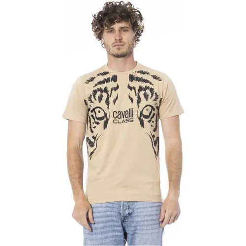 Logo-Druck Rundhals T-Shirt , Herren, Größe: XL - Cavalli Class - Modalova