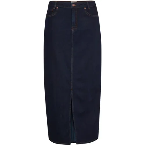 Smart Denim Skirt with Mid-Rise Waist and Front Slit , female, Sizes: L, M, 2XL, S, XS, 3XL, XL - My Essential Wardrobe - Modalova