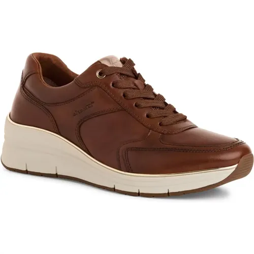 Stylish Leather Sneaker with Zipper , female, Sizes: 8 UK, 7 UK - tamaris - Modalova