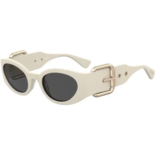 Elegante Sonnenbrille mit elfenbeinfarbenem Rahmen und grauen Gläsern , unisex, Größe: 53 MM - Moschino - Modalova