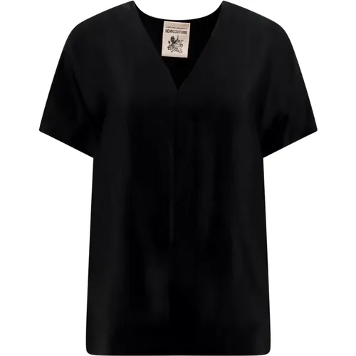 V-Neck Short Sleeve Shirt , female, Sizes: M - Semicouture - Modalova