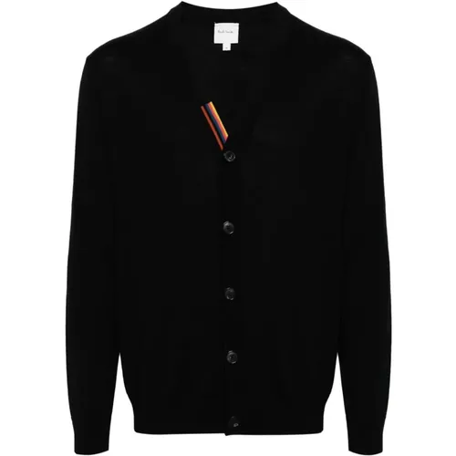 Artist Stripe Merino Cardigan Schwarz , Herren, Größe: 2XL - Paul Smith - Modalova