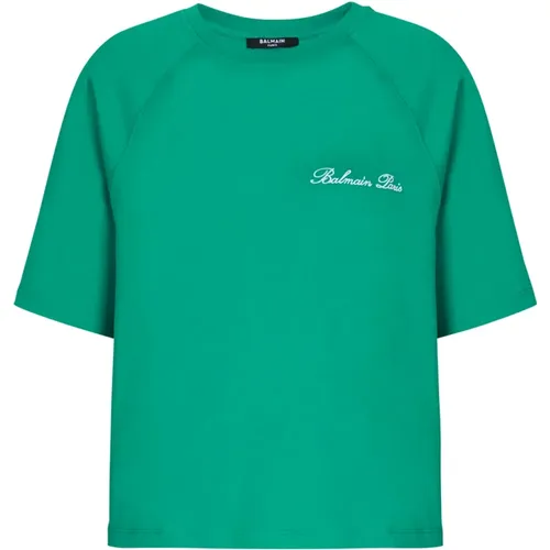 Kurzes Signature T-Shirt , Damen, Größe: XS - Balmain - Modalova
