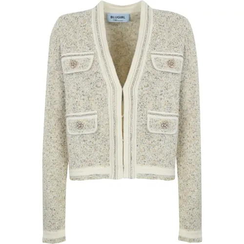 Lurex Boucle Cardigan mit Juwelknopf , Damen, Größe: L - Blugirl - Modalova