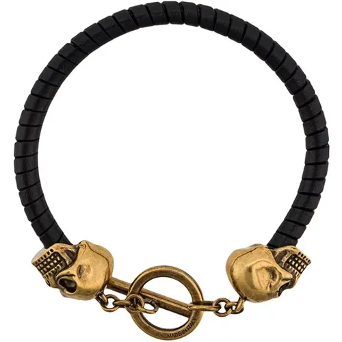 Golden Skull Leather Bracelet , male, Sizes: ONE SIZE - alexander mcqueen - Modalova