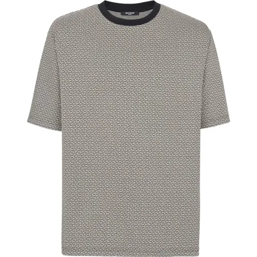 T-Shirt aus Jacquard mit Mini-Monogramm , Herren, Größe: XS - Balmain - Modalova