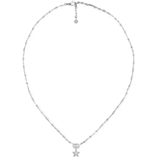Flora necklace in 18kt white gold and diamonds , female, Sizes: ONE SIZE - Gucci - Modalova