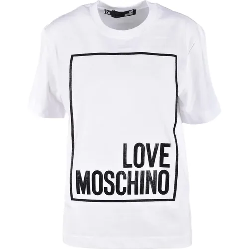 Weiße T-Shirt aus der Collection , Damen, Größe: L - Love Moschino - Modalova