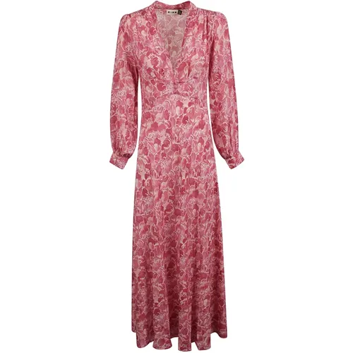 Magenta Silk Abstract Print Dress , female, Sizes: XS, L - Rixo - Modalova