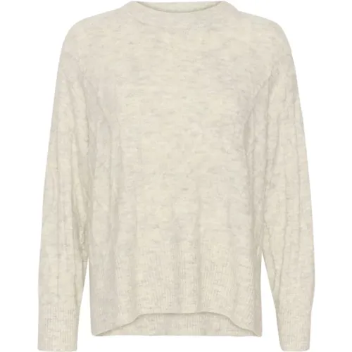 Cable Knit Pullover White Grey Melange , female, Sizes: 2XL, XS, L, XL, M, S - Soaked in Luxury - Modalova