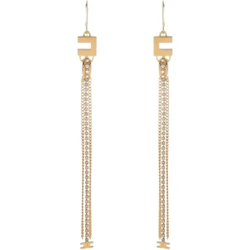 Golden Pendant Earrings with Rhinestone Charms , female, Sizes: ONE SIZE - Elisabetta Franchi - Modalova