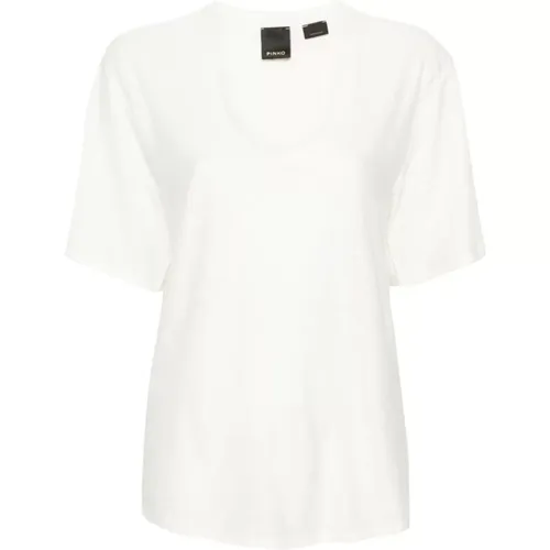 Besticktes Logo Weiße T-Shirts und Polos , Damen, Größe: S - pinko - Modalova