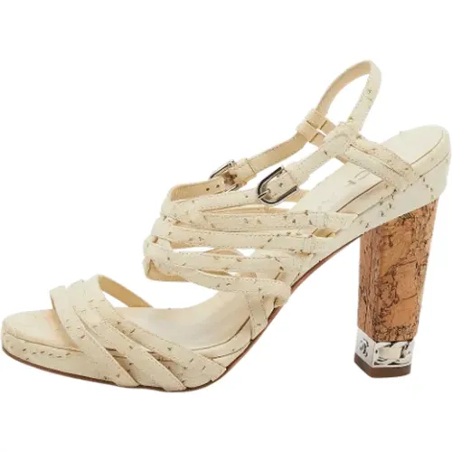 Cream Leather Strappy Sandals , female, Sizes: 5 1/2 UK - Chanel Vintage - Modalova