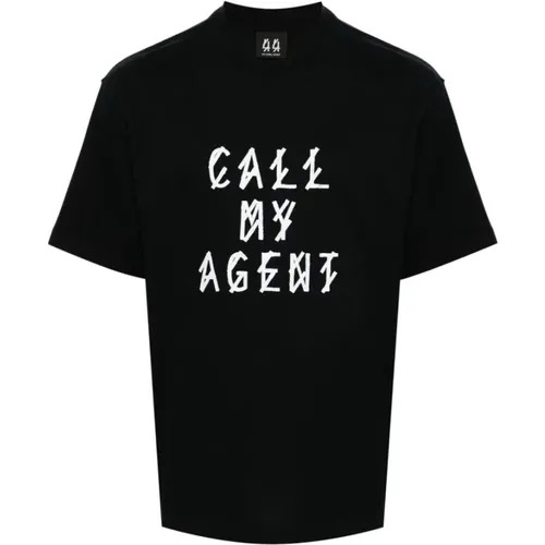 Schwarzes/Weißes Grafikdruck T-Shirt , Herren, Größe: XL - 44 Label Group - Modalova