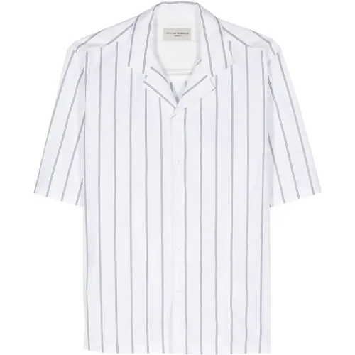 Satin Streifen Hemd Weiß/Schwarz , Herren, Größe: XL - Officine Générale - Modalova