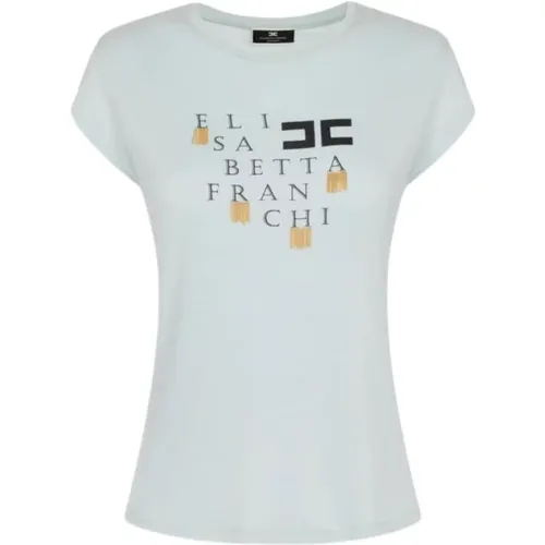 Logo Fringe T-Shirt,Logo Fransen T-Shirt,T-Shirts - Elisabetta Franchi - Modalova