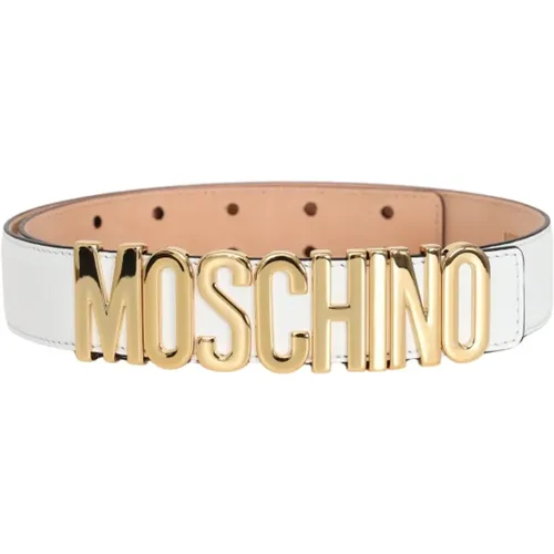 Weißer Gürtel mit Gold-Logo - Moschino - Modalova