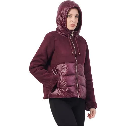 Gepolsterte Kapuzenjacke Pflaumenfarbe , Damen, Größe: XS - YES ZEE - Modalova