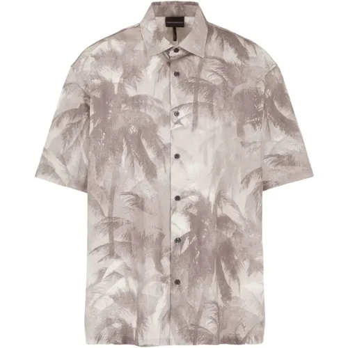 Grey Palm Tree Print Shirt , male, Sizes: M, S, XL, 2XL, 3XL, L - Emporio Armani - Modalova
