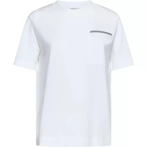 Cotton T-shirt with Monile Embellishment , female, Sizes: L, XL, XS, S, M - BRUNELLO CUCINELLI - Modalova