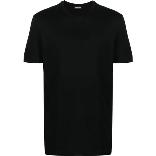 Schwarzes Logo-Patch Baumwoll T-Shirt - Dsquared2 - Modalova