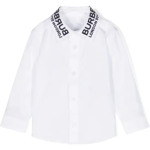 Weißes Baumwollhemd mit Besticktem Logo - Burberry - Modalova