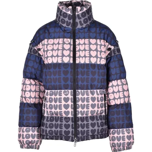 Blau/Rosa Gepolsterte Jacke für Frauen , Damen, Größe: M - Love Moschino - Modalova