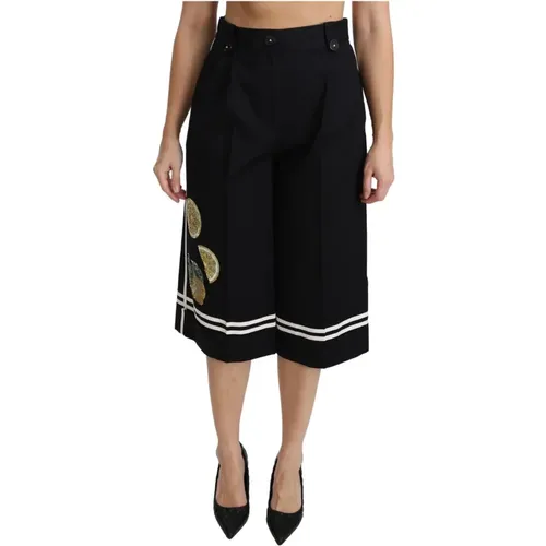 Schwarze Hose mit Zitronenverzierungen und hoher Taille - Dolce & Gabbana - Modalova